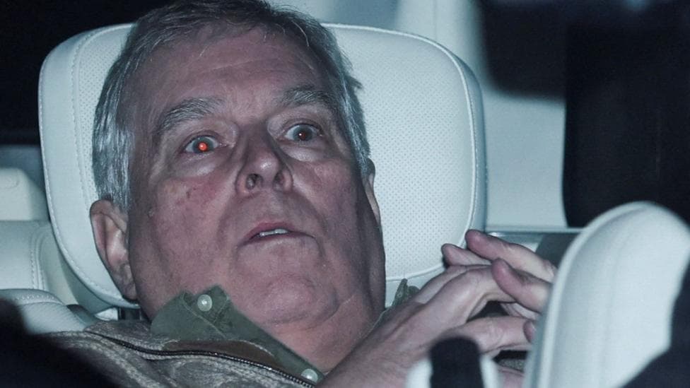 Andrew Mountbatten-Windsor photographed leaving a police station in February