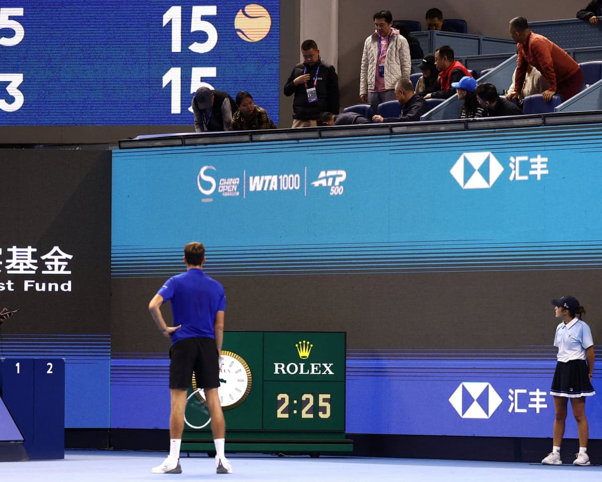 A spectator is injured after Daniil Medvedev hit a ball into the crowd during his semi-final match against Novak Djokovic at the China Open