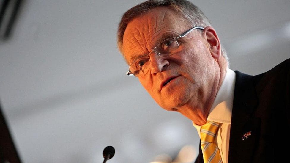 Jeffrey Archer is photographed while making a speech