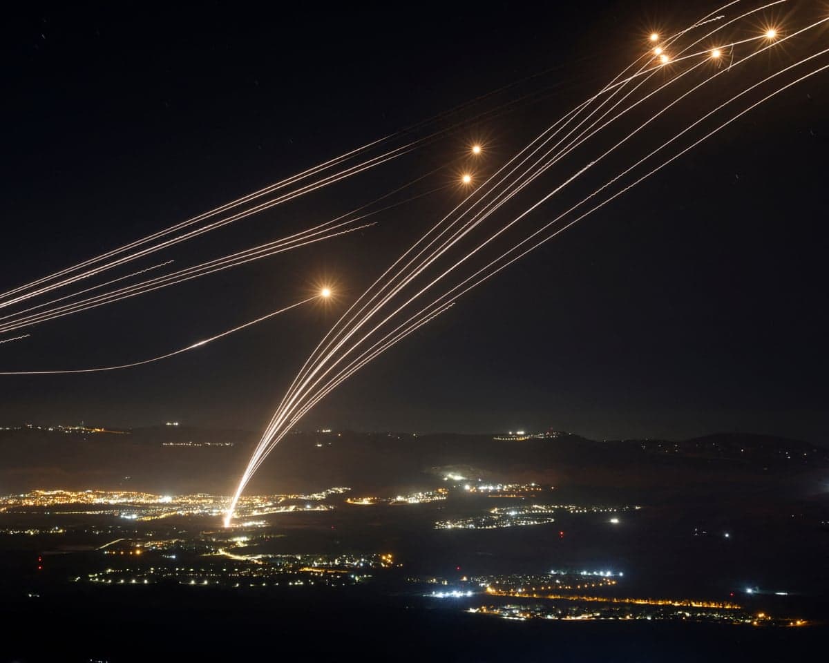 Israel's Iron Dome air defence system shoots down rockets fired from Lebanon.