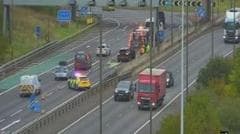 A traffic camera image of the M8 near the Hermiston Gait turnoff following a crash.