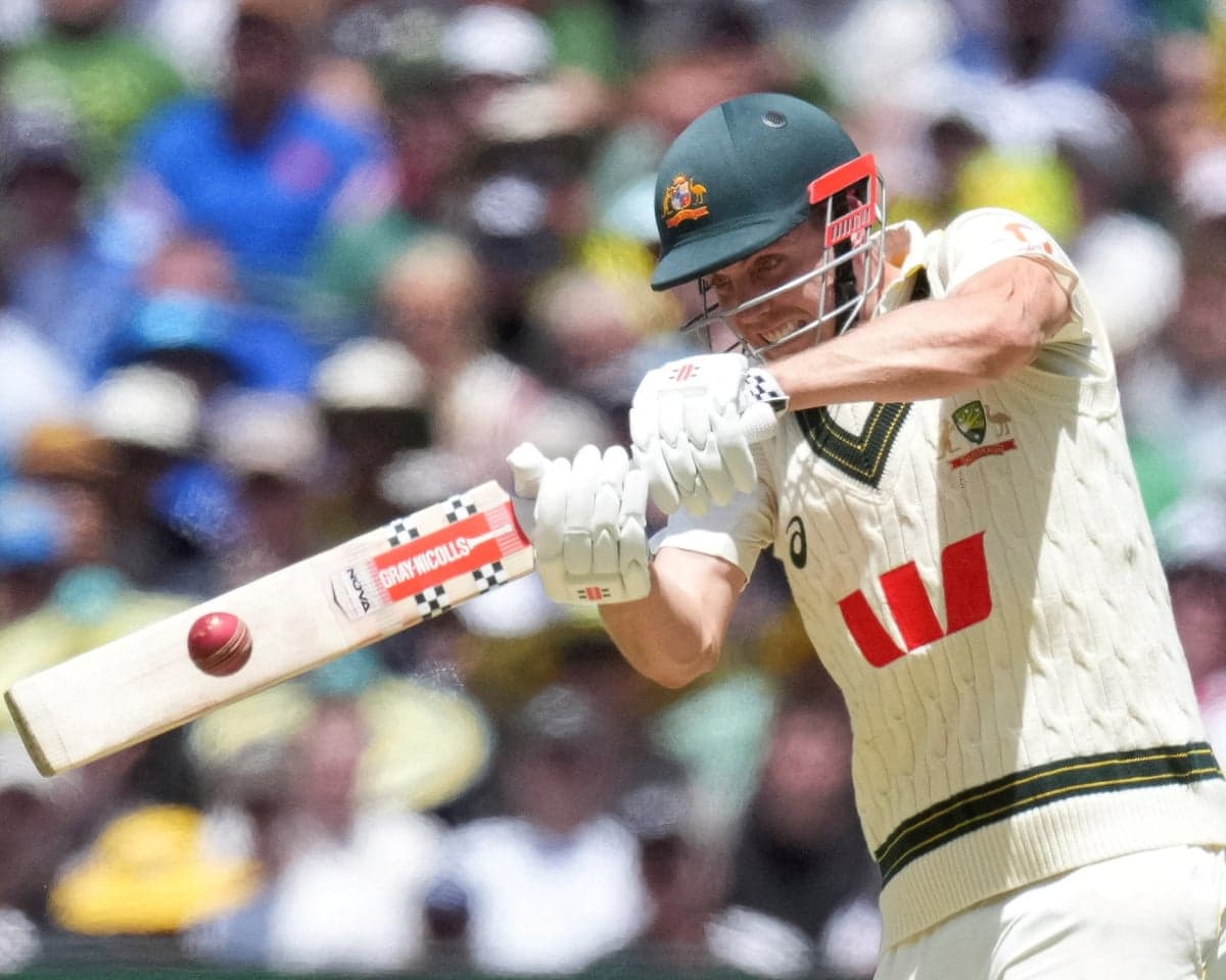 Australia's Cameron Green plays a shot