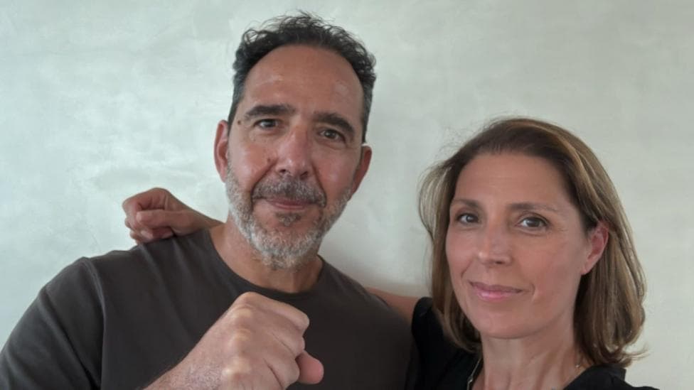 Christian Bittar, left, and his wife Caroline, right. Both are smiling at the camera.