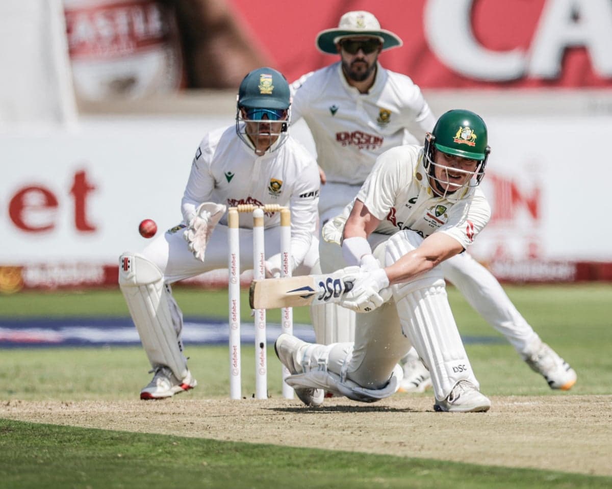 Australia's Matt Renshaw plays a shot on day one of the first Test match between South Africa and Australia at the Kingsmead stadium in Durban