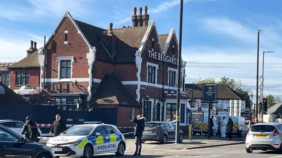 Police at the scene of the Beggars Bush pub