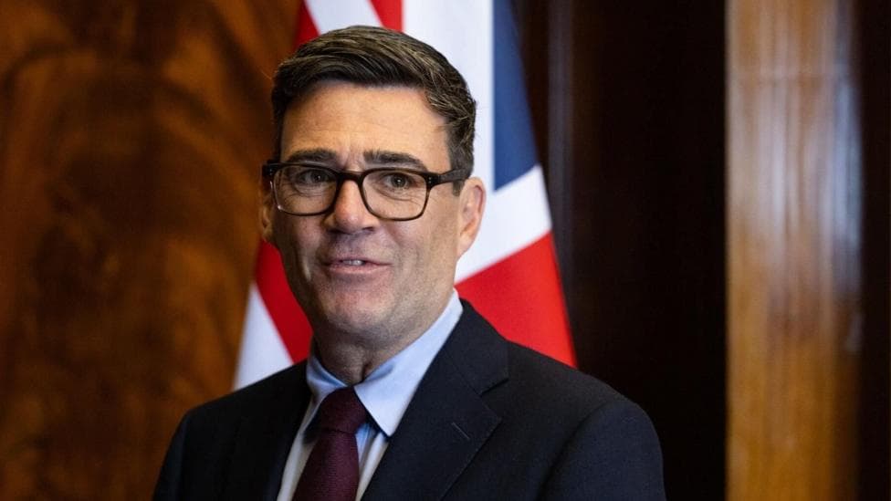 British Prime Minister Andy Burnham attends a bilateral meeting with Norway's Prime Minister Jonas Gahr Store on the opening day of the Labour Party annual conference in Liverpool on 27 September 2026.