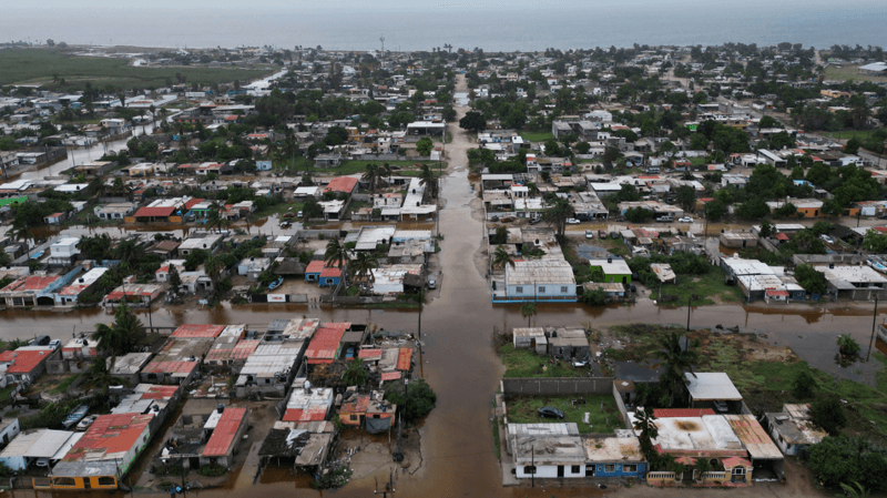 Flooded streets following the arrival of Hurricane Polo in the town of Puerto San Carlos, Baja California Sur, Mexico, on 29 September