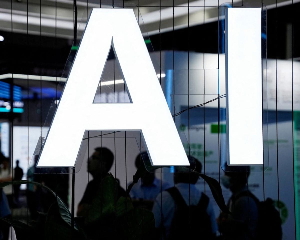 An AI sign at the World Artificial Intelligence Conference in 2023