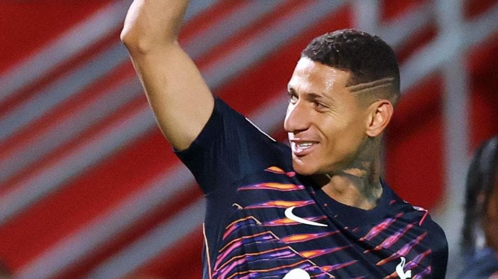 Richarlison celebrates scoring for Tottenham's under-21s at Cheltenham