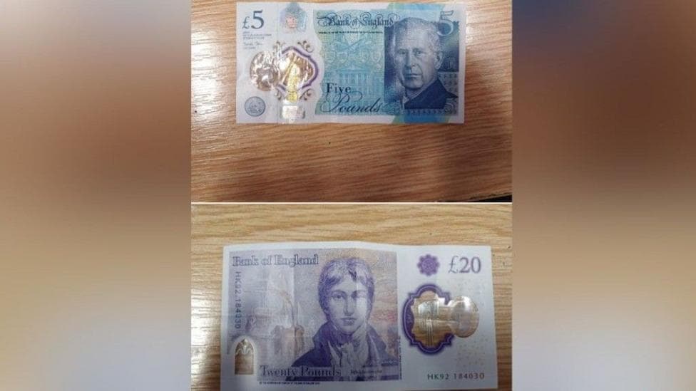 Supplied image by Nottinghamshire Police of counterfeit notes