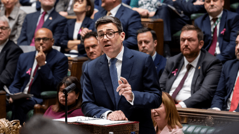 Andy Burnham shown speaking in Parliament during Prime Minister's Questions