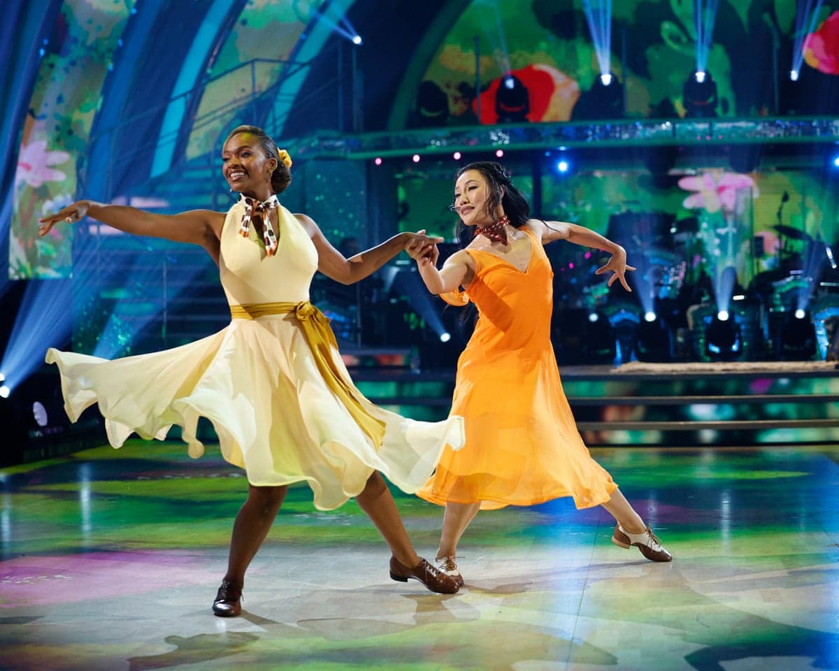 Strictly Come Dancing's Bethany Antonia and Nancy Xu dance in flowing dresses on stage