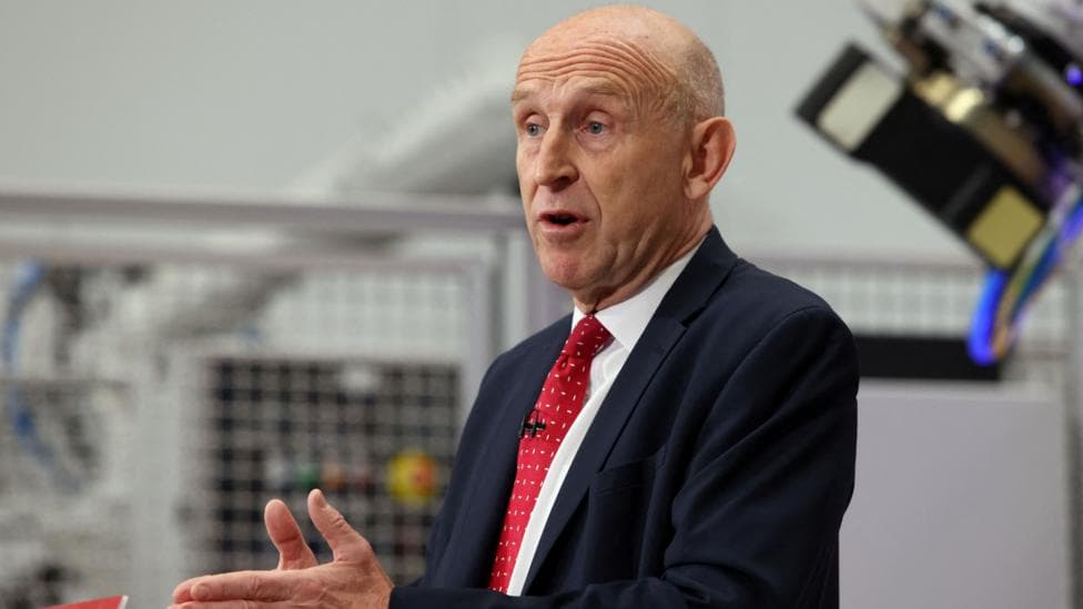 Chancellor of the Exchequer John Healey delivers a speech at the Manufacturing Technology Centre in Coventry, central England, on September 7, 2026.