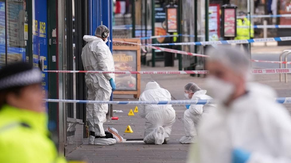 Forensic officers in Angel Row, Nottingham