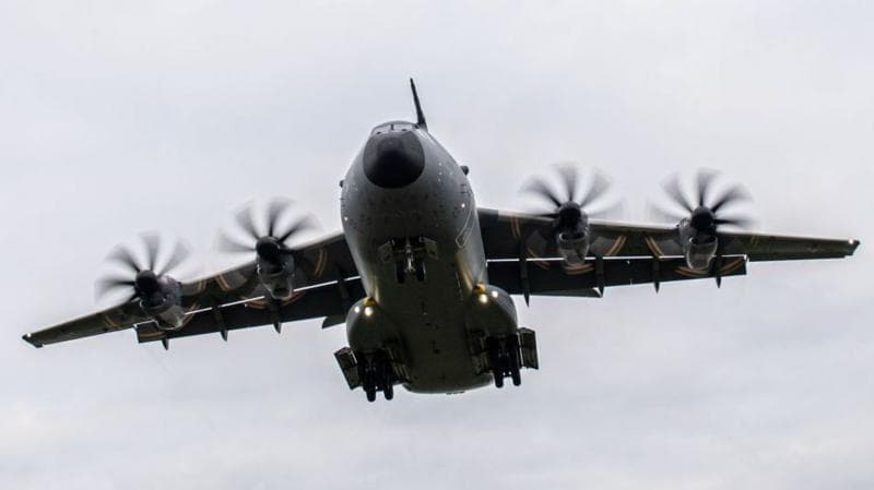 Royal Air Force Airbus A400M approaches RAF Brize Norton.