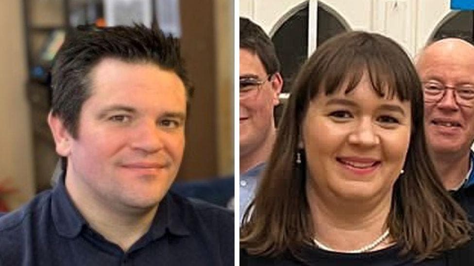 Anthony Lee is on the left and is wearing a dark blue shirt and has short black hair. Laura Lee is on the right and has shoulder-length brown hair and is wearing a dark top and a necklace.