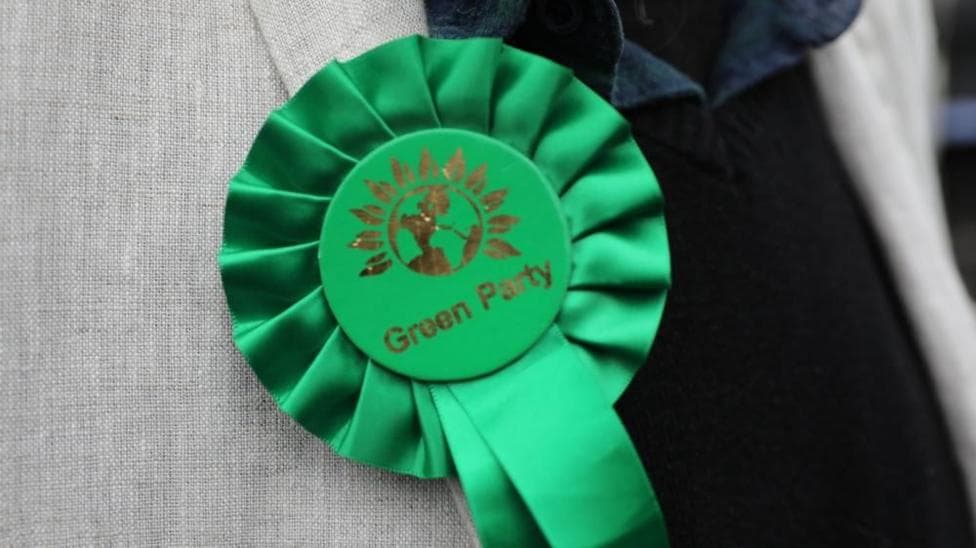 Stock image of a Green Party rosette