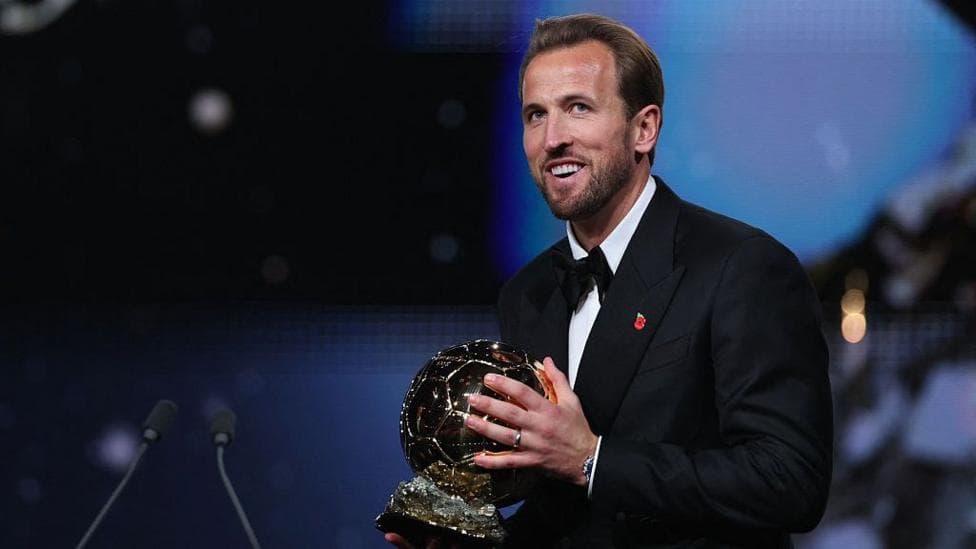 Harry Kane with the Ballon d'Or