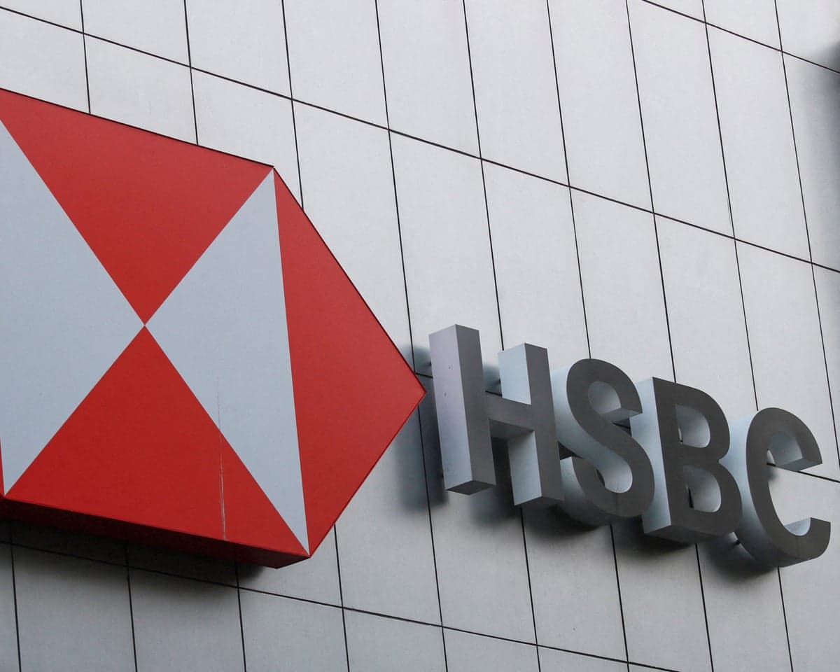 The HSBC bank logo, in Mexico City