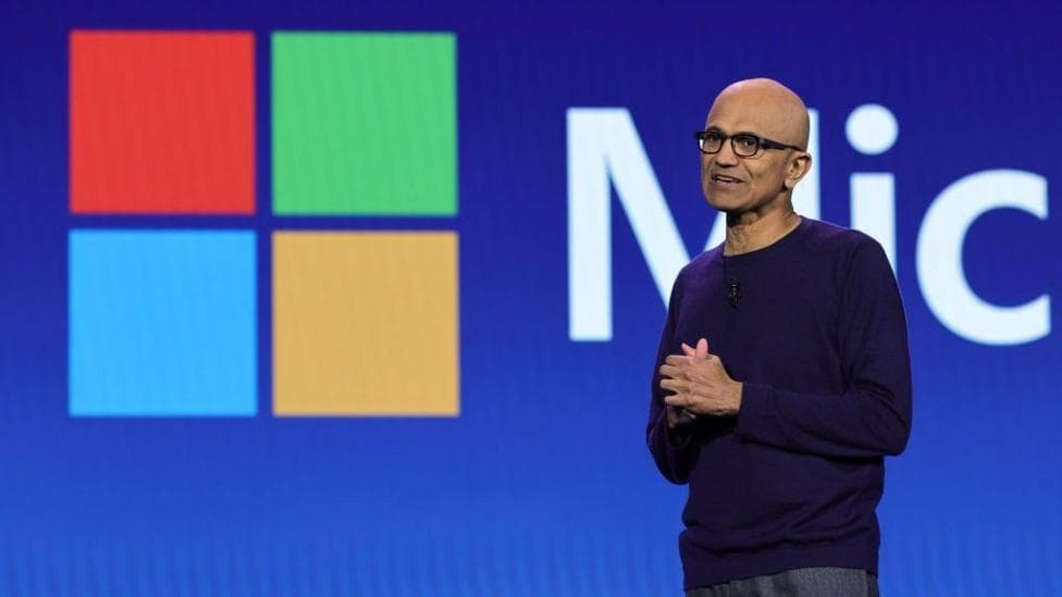 Microsoft Chairman and CEO Satya Nadella speaks during a keynote address