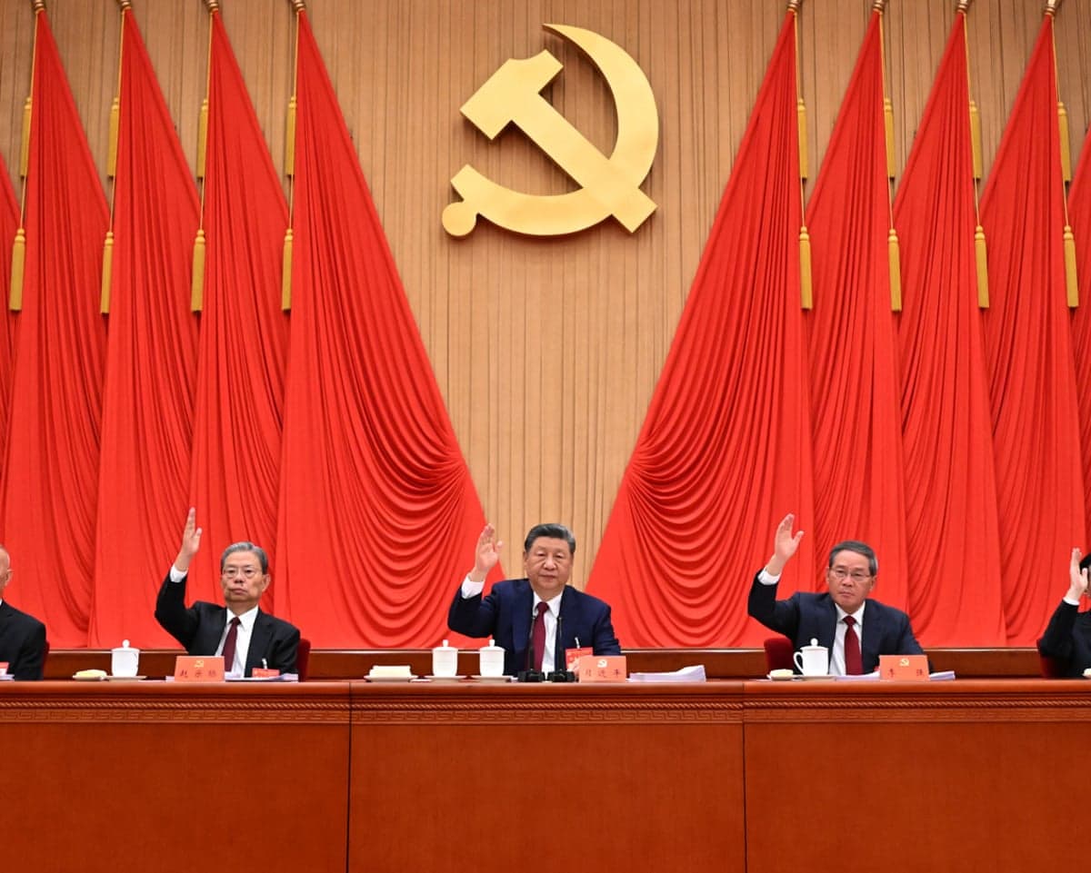 Members of the Politburo Standing Committee including Xi Jinping at the fifth plenum.
