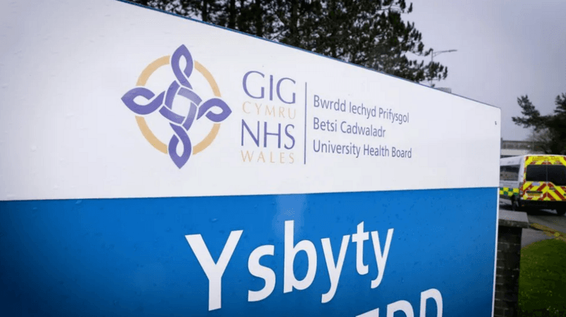 A hospital sign displaying the Betsi Cadwaladr health board logo