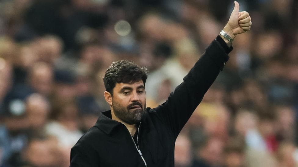 Vitor Matos gives a thumbs-up gesture during Swansea's win over Blackburn